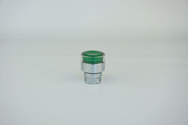 22mm ILLUMINATED GREEN FLUSH MOMENTARY PUSH BUTTON - GOOD FOR INCANDESCENT, NEON AND LEDs